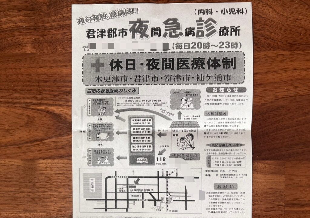 夜間(20:00～23:00)に体調不良になってしまった場合は君津郡市夜間急病診療所へ